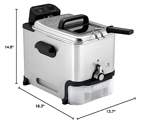 T-fal 3.5L Stainless Steel Deep Fryer with Basket for Home Use, 1700W, Deep Fryer with Oil Filtration, Temp Control, Digital Timer