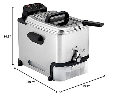 T-fal 3.5L Stainless Steel Deep Fryer with Basket for Home Use, 1700W, Deep Fryer with Oil Filtration, Temp Control, Digital Timer