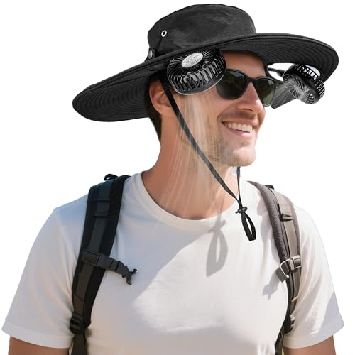 AMACOOL 2-in-1 Bucket Hat Fan with Detachable Neck Fan, UPF 50+ Wide Brim Sun Hat, Gifts for Father Dad Husband, Fishing Essentials 2026 for Men Women Camping Hiking Beach Gardening Outdoor