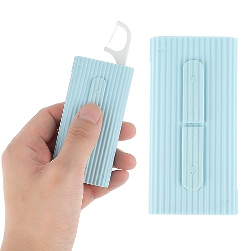 WLLHYF Portable Dental Floss Case Automatic Dental Floss Pick Organizer Case Travel Flosser Dispenser Storage Case Refillable Holder Boxes with 10 Floss Picks for Teeth Cleaning (Blue)