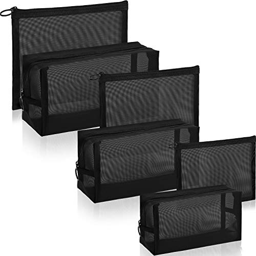 Boao 6 Pieces Mesh Zipper Makeup Bag Set For Travel, Black