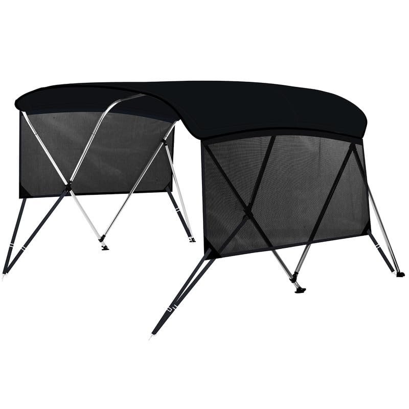KAKIT 3 4 Bow Bimini Tops with Mesh Sidewalls Support Poles for Boats Marine Grade Canvas Top Includes 2 Straps Storage Boot 1 Inch Aluminum Frame