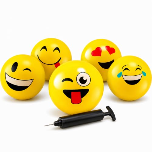KiddieLoot 5-Inch Happy Face Bouncing Balls for Kids & Toddlers (Pack of 5)