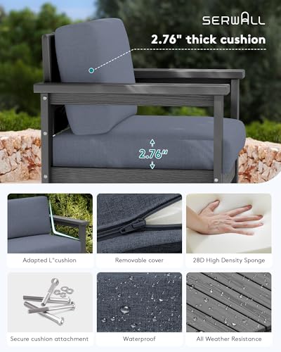 SERWALL Grey HDPE Outdoor Loveseat with Grey Cushions