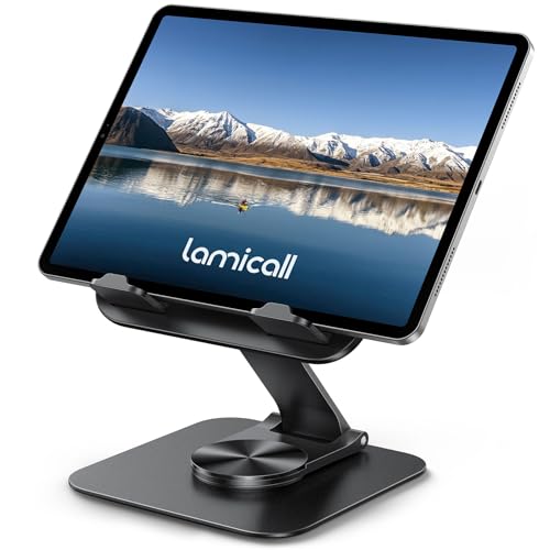 Lamicall Adjustable iPad Stand for Desk, Ultra-Slim Foldable, 360° Rotation
