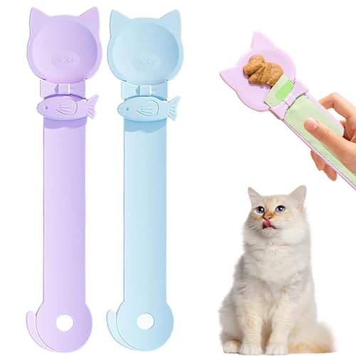 PETPAWLOVELY-2PCS Cat Treat Spoon Squeeze,Cat Strip Feeder Spoon,Multi-Function Dispenser Tool,Easy Feeding Spoons for Licky Treats,Pet Food Spoons for Wet Food(2 Color)