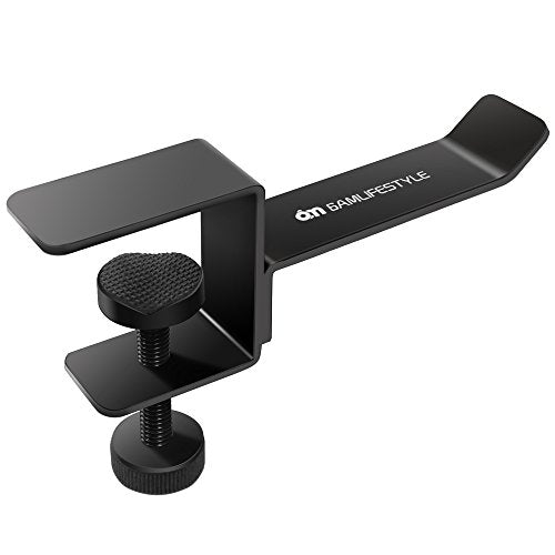 6amLifestyle Headphone Headset Holder Hanger, Universal Metal Gaming Headphones Stand Mount Under Desk Hook Clip with Adjustable Clamp for All Headsets, Black