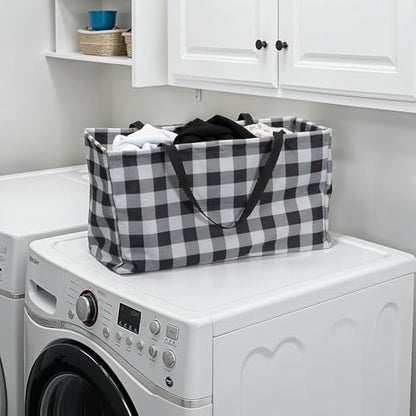 Household Essentials Black and White Plaid Krush Container All-Purpose Utility Tote
