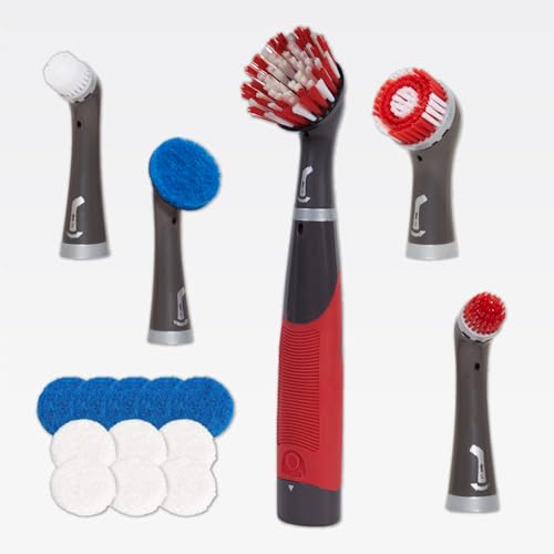 Rubbermaid Reveal Cordless Power Scrubber, 18-Piece Kit | Electric Battery Powered Scrub Brush, Water Resistant, Reaches Tight Spaces, for Home/Kitchen/Bathroom/Grout/Tile/Shower/Tub