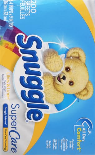 Snuggle SuperCare Fabric Softener Dryer Sheets, Lilies and Linen, 200 Count