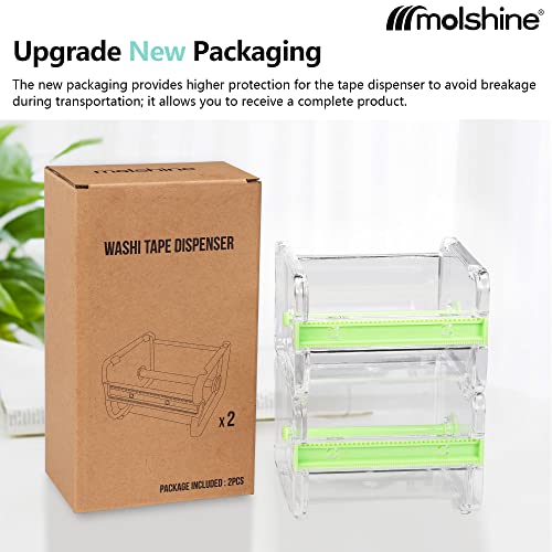 2 Pack Transparent Desktop Multi Washi Masking Sticker Storage Dispenser,Sticker Cutter,Sticker Roll Holder (Not Include Masking Sticker)（Green