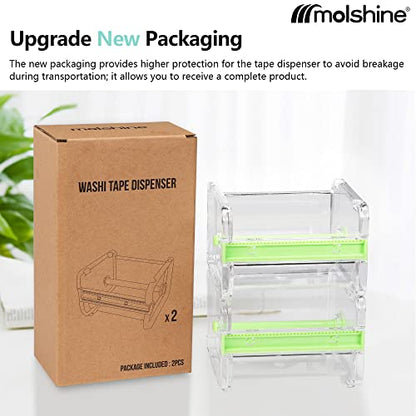 2 Pack Transparent Desktop Multi Washi Masking Sticker Storage Dispenser,Sticker Cutter,Sticker Roll Holder (Not Include Masking Sticker)（Green