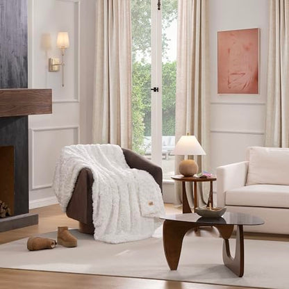 UGG Adalee Throw Blanket for Couch, Faux Fur Blanket, 50" x 70", White
