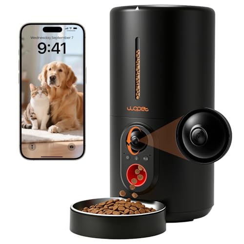 WOPET Automatic Dog Feeder with Camera,1080P HD Video with Night Vision, 5GHz/2.4GHz Dog Food Dispenser with App Control, 4GB SD Card, 2-Way Audio for Cats & Dogs