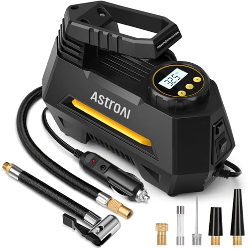 AstroAI AIRUN H Tire Inflator Portable Air Compressor Air Pump for Car Tires-Car Accessories, 9.8Ft Cord-12V DC-Powered Auto Pump with Digital Pressure Gauge, LED Light for Bicycle, Balloons, Yellow