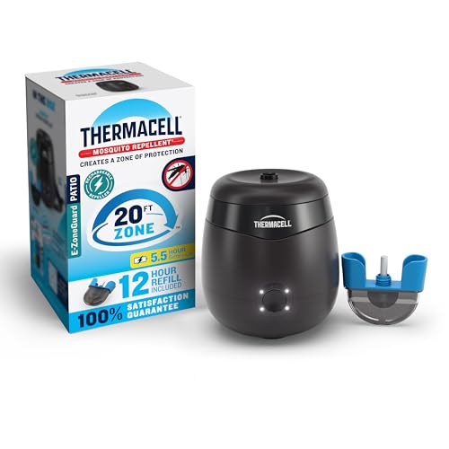 Thermacell E-ZoneGuard Patio Rechargeable Mosquito Repeller with 20-Foot Zone of Scientifically Proven Outdoor Protection; 5.5-Hr Battery; 12-Hr Refill; Bug Spray Alternative; DEET-Free; Black