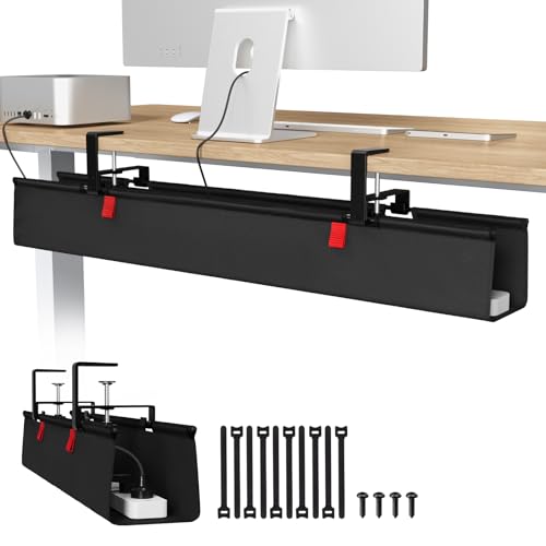 Univivi No Drill Under Desk Cable Management Tray, 36" Cord Organizer for Table, Clamp/Screw Mount Desk Cable Management, Premium Fabric Cable Management Tray for Office, Home