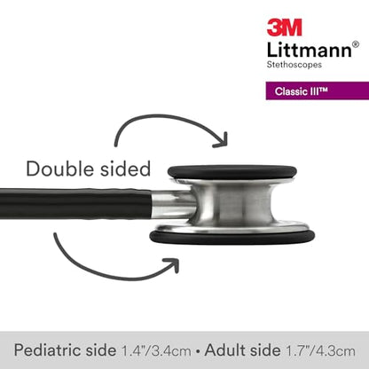 3M Littmann Classic III Monitoring Stethoscope, 5620, More Than 2X as Loud, Weighs Less, Stainless Steel Chestpiece, 27" Black Tube