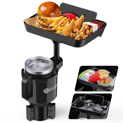 DYLEN Car Cup Holder Tray, Cup Holder Expander Adapter for Car, 9.5" Detachable Car Food Tray Table for Eating, Road Trip Essentials Fits Yeti, Hydro Flask 16-46 oz