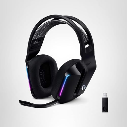 Logitech G733 Lightspeed Wireless Gaming Headset, Suspension Headband, Lightsync RGB, Blue VO!CE Mic, PRO-G Audio – Black, Gaming Headset Wireless, PC, PS5, PS4, Switch Compatible