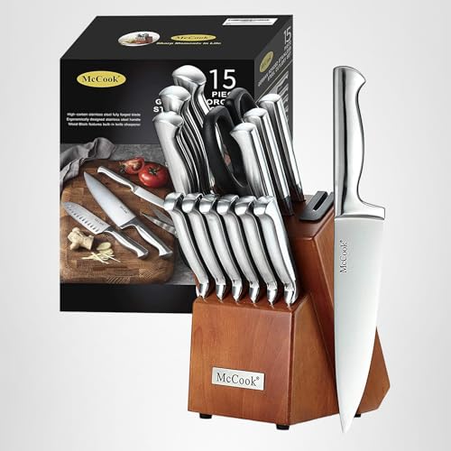 McCook® Knife Sets, German Stainless Steel Kitchen Knife Block Sets with Built-in Sharpener