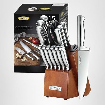McCook® Knife Sets, German Stainless Steel Kitchen Knife Block Sets with Built-in Sharpener