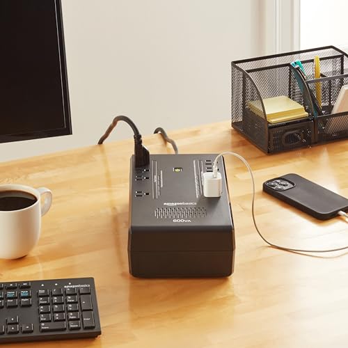 Amazon Basics UPS Battery Backup & Surge Protector 600VA/360W, 8 Outlets, Standby Uninterruptible Power Supply, for Power Outage Protection, Compact, Black