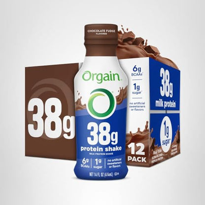 Orgain 38g High Protein Shake, Dairy Isolate Protein Milk, Chocolate Fudge, 6g BCAAs, 1g Sugar Per Serving, Meal Replacement, Ready to Drink, Keto Friendly, Gluten-Free 14 Fl Oz (Pack of 12)