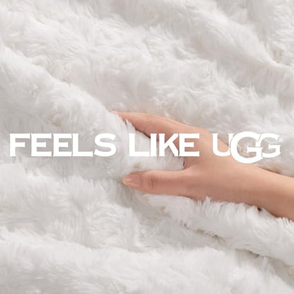 UGG Adalee Throw Blanket for Couch, Faux Fur Blanket, 50" x 70", White