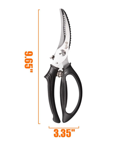 Brigii Kitchen Shears, Stainless Steel Heavy Duty Poultry Shears, Multi-Purpose Kitchen Scissors for Cutting Chicken, Fish, Seafood, and Vegetables, Spring Loaded-KS05Black