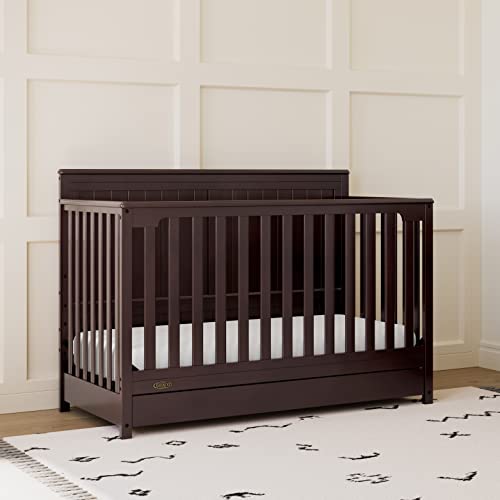 Graco Hadley 5-in-1 Convertible Crib with Drawer (Espresso) – GREENGUARD Gold Certified, Fits Standard Crib Mattress, Converts to Toddler Bed, Daybed and Full Bed, 4 Adjustable Mattress Heights