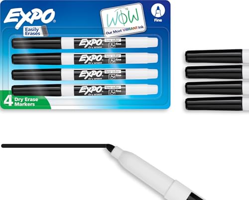 EXPO Low Odor Dry Erase Markers, Fine Tip, Black, 4 Count - Home Organization, Study Supplies