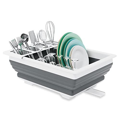 THANSTAR Collapsible Dish Drainer Portable Dinnerware Drainer Organizer for Kitchen RV Campers Travel Trailer Space Saving Kitchen Storage Tray