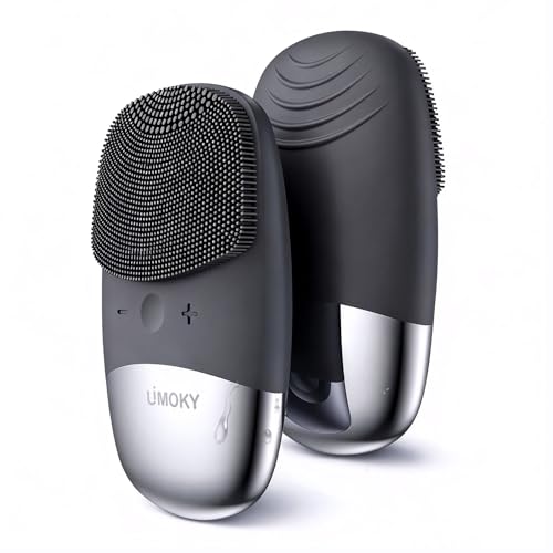 Facial Cleansing Brush, 3-in-1 Electric Silicone Face Scrubber, Vibrating Massager, IPX7 Waterproof, USB Rechargeble Pore Brush for Deep Cleanning, Blackhead Remover, Exfoliating (Gray)