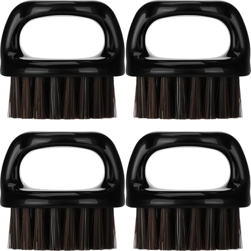 4 Pack Beard Brush for Men Fade Beard Brushes, Knuckle Barber Brush, Face and Neck Brushes, Hair Supplies, Barber Essential Tool for Professional Barbering and Grooming Services(Black)