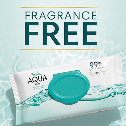 Pampers Aqua Pure Baby Wipes, 99% Water, Fragrance Free, 896 Baby Wipes Total (16X Flip-Top Packs) [Packaging May Vary]