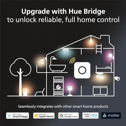 Philips Hue Smart Light Starter Kit - Includes (1) Bridge and (2) 60W A19 LED Bulb, White and Color Ambiance Color-Changing Light, 800LM, E26 - Control with App or Voice Assistant