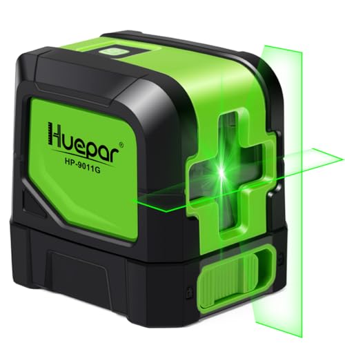 Huepar Laser Level, 100Ft Self Leveling Green Cross Line Laser for Picture Hanging, Tile, Decoration & DIY Construction – 360° Magnetic Base & AA Battery, Indoor Use