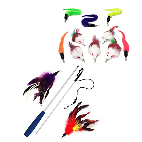 Pet Fit For Life Dual Rod with 2 Feathers and 10 Piece Attachment Pack Cat Wand Teaser Toy Bundle