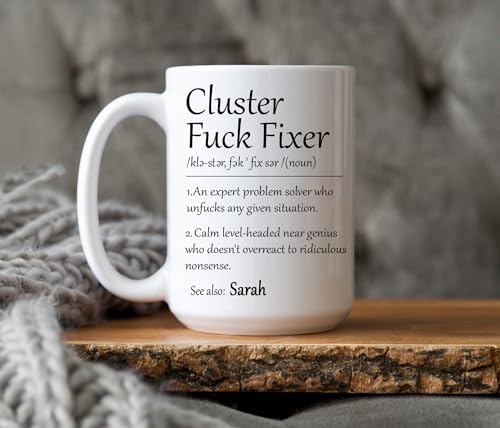 Extra Large Coffee Mug, Cluster F Fixer Coffee Mug, Cluster Fck Fixer, Custom Name Problem Solver Mug, Funny Gift For Boss, Gift for Problem Solver (Multi 2)