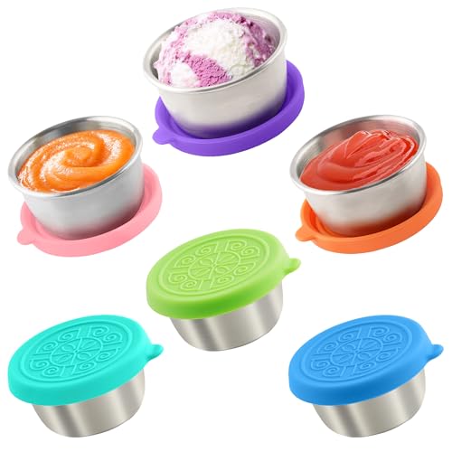6x1.6 Oz Salad Dressing Containers with Lids, Small Leakproof Reusable Stainless Steel Sauce Containers for Lunch Boxes, Picnics, Travel Meal Prep