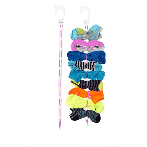 SockDock 2 Pack Sock Laundry Tool, Organizer, Easy Clips & Locks Paired Socks without Ties, Bags or Dividers (Pink)