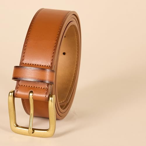 Amazon Essentials Men's Raw Edge Jeans Belt, Tan, 30