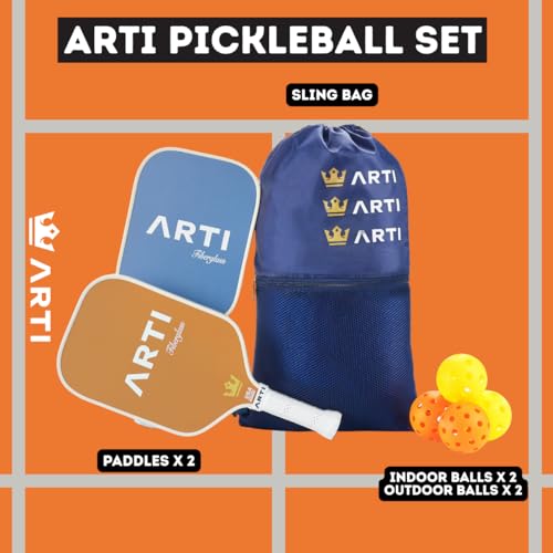 ARTI Pickleball Paddles Set of 2-USAPA Approved Fiberglass Surface Pickleball Set,2 Pickleball Rackets, 4 Balls and 1 Portable Carry Bag, Horizon Duo Pickle Ball Set for Men Women Beginners