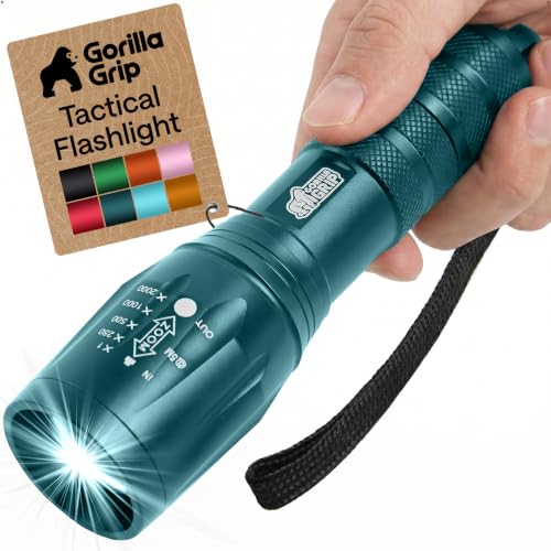 GORILLA GRIP Powerful LED Tactical Flashlight, Teal Blue