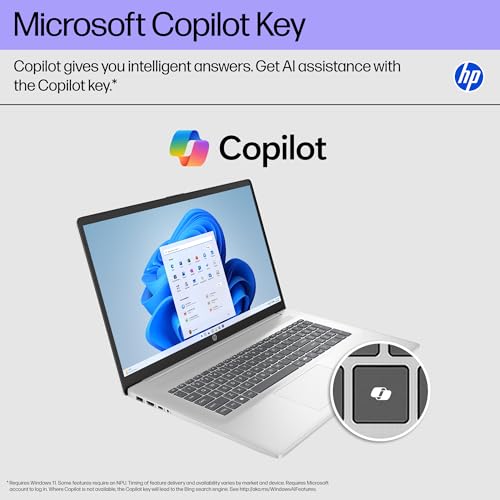 HP 17.3 inch Laptop, FHD Display, Intel Core i5-1334U, 16 GB RAM, 512 GB SSD, Intel Iris Xe Graphics, Windows 11 Home, Natural Silver, 17-cn3399nr