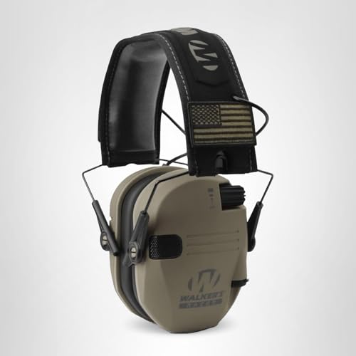 Walkers Razor Slim Shooter Electronic Folding Ear Protection Muffs, Tan Patriot