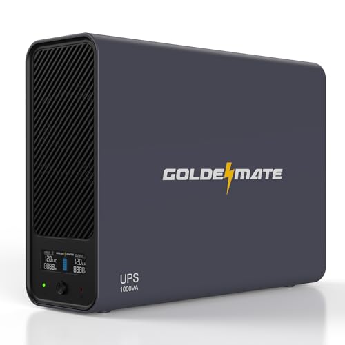 GOLDENMATE 1000VA/800W Lithium UPS Battery Backup & Surge Protector, Gray | Pure Sine Wave, 8 Outlets, Color LCD, 230Wh LiFePO4 Backup Battery, Uninterruptible Power Supply for PC/Internet/Home Office