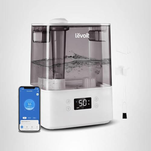 LEVOIT Humidifiers for Bedroom Large Room Home, (6L) Cool Mist Top Fill Essential Oil Diffuser for Baby & Plants, Smart App & Voice Control, Rapid Humidification & Auto Mode - Quiet Sleep Mode, Gray