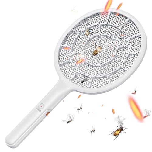 YsChois Electric Fly Swatter, Bug Zapper Companion, Mosquito Killer Racket | Gold Zone Voltage, Densest 3mm Mesh, Apple-Like Weight, AA Battery Operated (not incl) - Pro Swat Tips for Indoor & Outdoor